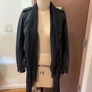 All Saints black leather jacket with shawl collar